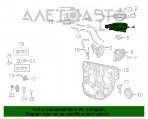 Mecanismul manetei ușii din spate stânga pentru Dodge Dart 13-16.