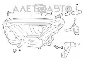 Фара передняя правая Toyota Rav4 16-18 голая рест