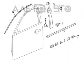 Молдинг двери верхний передней левой Chevrolet Malibu 16- хром с уплотнителем стекла