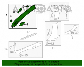 Capacul stâlpului frontal stâng Chevrolet Malibu 16- pentru claxon, gri, zgârieturi