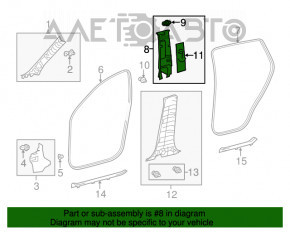 Capacul stâlpului central, curea superioară stânga Toyota Rav4 13-18 gri, uzată.