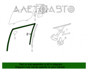 Уплотнитель стекла задний правый Toyota Highlander 14-19