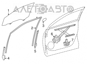 Geamul ușii din față dreapta a unui Toyota Highlander 14-19 are zgârieturi.