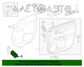 Controlul geamului electric din față, stânga, Toyota Highlander 14-19, negru, 2 butoane, cu capac negru.