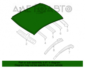 Acoperișul metalic al unui Mitsubishi Galant 04-12, argintiu, este zdrobit.