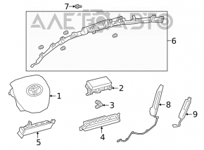 Airbag-ul de genunchi pentru pasagerul din dreapta al Toyota Camry V70 18- negru, detonat.