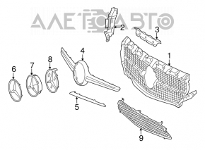 Решетка радиатора в сборе grill Mercedes CLA 14- лезвие