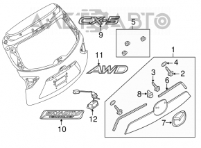 Moldura portbagaj Mazda CX-5 13-16 sub buton, cu emblema, suport rupt.