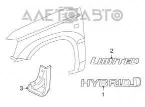 Emblema aripioarelor hibride stânga pentru Toyota Highlander 08-13 are vopseaua decolorată.