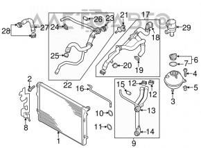 Deflectorul radiatorului stânga VW Jetta 11-14 SUA este rupt, suportul este rupt.