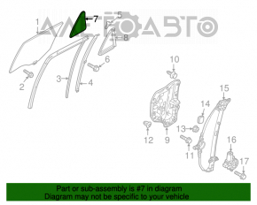 Geam triunghiular cu garnitură pentru ușa din spate stânga Mazda CX-5 13-16, nuanță verde