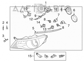 Far dreapta față VW Tiguan 09-11 goală, pre-restilizare, halogen, necesită polizare.