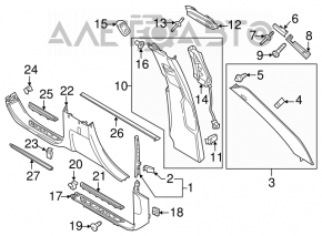 Capacul suportului frontal drept Porsche Cayenne 958 11-14, material textil bej, materialul este rupt.