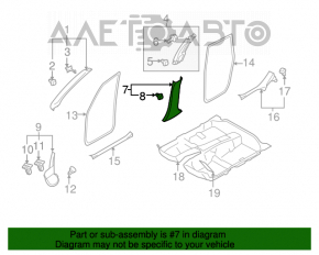 Capacul stâlpului central, partea de jos, stânga, Subaru Forester 14-18 SJ, negru.