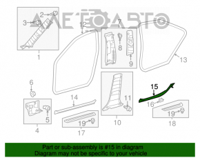 Capacul pragului din spate dreapta interior Toyota Avalon 13-18 negru.