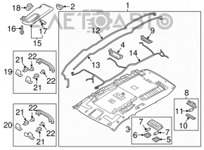 Acoperirea tavanului Mazda CX-9 16- fără plafon panoramic gri, lovită în partea stângă de la airbag.