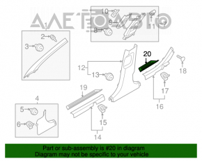 Garnitură prag, spate stânga, exterior Hyundai Sonata 15-19 negru, uzat