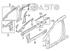 Bara centrală stânga a caroseriei Ford Focus mk3 11-18 pe caroserie