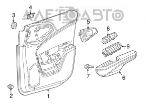 Capacul ușii, cartela frontală stânga Chrysler 200 15-17 negru cu inserție neagră din piele, cotier din piele, matriță din lemn negru lucios, lovituri, necesită curățare chimică, zgârieturi.