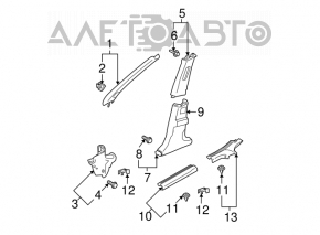 Capacul stâlpului central, curea superioară stânga Mitsubishi Galant 04-12 gri.