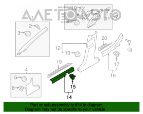 Capacul pragului din față stânga interior Hyundai Sonata 15-19 negru, ușor uzat.