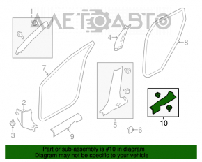 Capac prag interior spate stânga Nissan Rogue 14-20, neagră, zgârieturi.