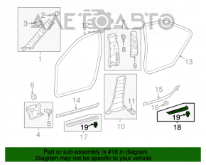 Capacul pragului din spate stânga exterior Toyota Avalon 13-18 negru, zgârieturi