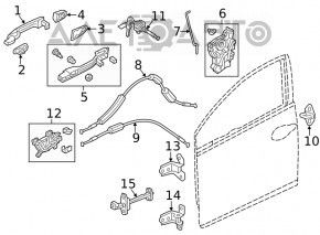 Mecanismul manetei ușii din față dreapta pentru Honda Civic X FC 16-21 4d