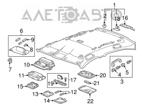 Plafonul de iluminare frontal pentru Honda Civic X FC 16-21 4d gri, fără plafon panoramic, construit în Japonia.