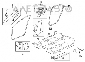 Capacul stâlpului central, stânga jos, Honda Civic X FC 16-21 4d negru, zgârieturi