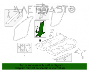 Capacul stâlpului central, stânga jos, Honda Civic X FC 16-21 4d negru, zgârieturi