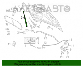 Amortizorul capotei VW Passat b8 16-19 SUA are prinderea ruptă