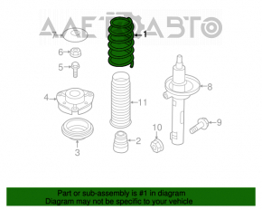 Arcul de suspensie frontal stânga VW Passat b7 12-15 SUA rigiditate portocaliu verde galben.