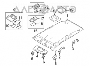 Плафон освещения передний Nissan Murano z51 09-14 сер, без люка