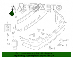 Colțul amplificatorului de bara spate stânga Nissan Altima 13-18 ruginit.