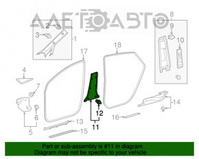 Capacul stâlpului central, partea de jos, stânga, Toyota Prius V 12-14, gri închis.