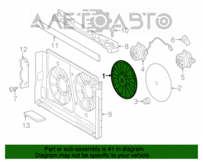 Крыльчатка вентилятора охлаждения правая Toyota Prius V 12-17 9 лопастей, трещина