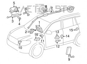 Airbag-ul genunchiului pentru șoferul din stânga Toyota Highlander 08-13 gri, cartuș pirotehnic ruginit.