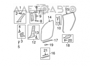 Capacul stâlpului central, partea de jos, stânga, gri, pentru Toyota Highlander 08-13.