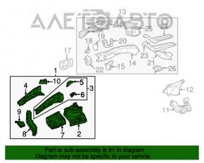 Partea din față dreapta a unui Toyota Avalon 05-12, de culoare albastră, cu stâlp central.