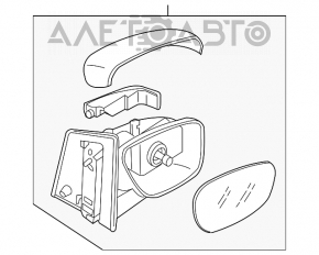 Oglindă laterală dreapta Mazda CX-7 06-09, 3 pini, argintie, rama din plastic este ruptă, zgâriată.