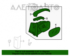 Oglindă laterală dreapta Mazda CX-7 06-09, 3 pini, argintie, rama din plastic este ruptă, zgâriată.