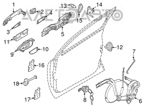 Механизм ручки двери передней левой Nissan Leaf 11-12
