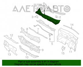 Grila stergatoarelor din plastic pentru Nissan Leaf 13-17, rupta, fara capace.