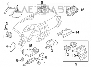 Bara superioară a panoului de instrumente Nissan Leaf 13-17 gri.