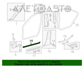 Capacul pragului din față dreapta interior Toyota Avalon 13-18 negru, fixarea este ruptă.