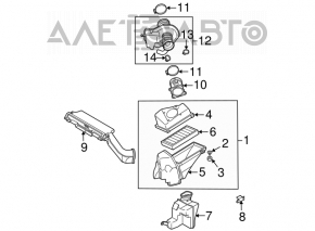 Receptorul de aer Nissan Murano z50 03-08 are carcasă spartă, clema este ruptă.