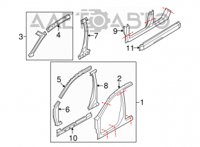 Bara caroserie centrală dreapta Nissan Rogue 07-12, neagră, tăiată