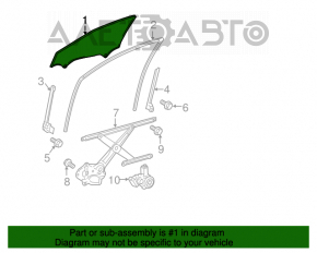 Geamul ușii din fața dreapta a Toyota Camry v40.