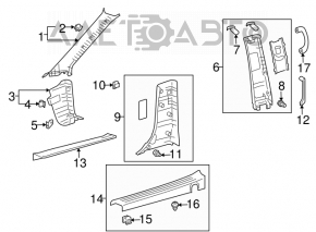 Capacul stâlpului central, curea superioară dreapta Toyota Sienna 04-10 gri.